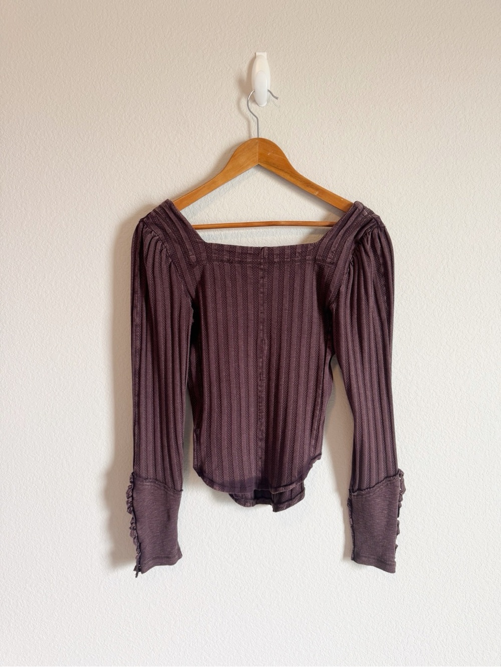 Free People Brown Could I Love You More Lace Cuff Detail Puff Sleeve Top Size XS - Picture 7 of 9